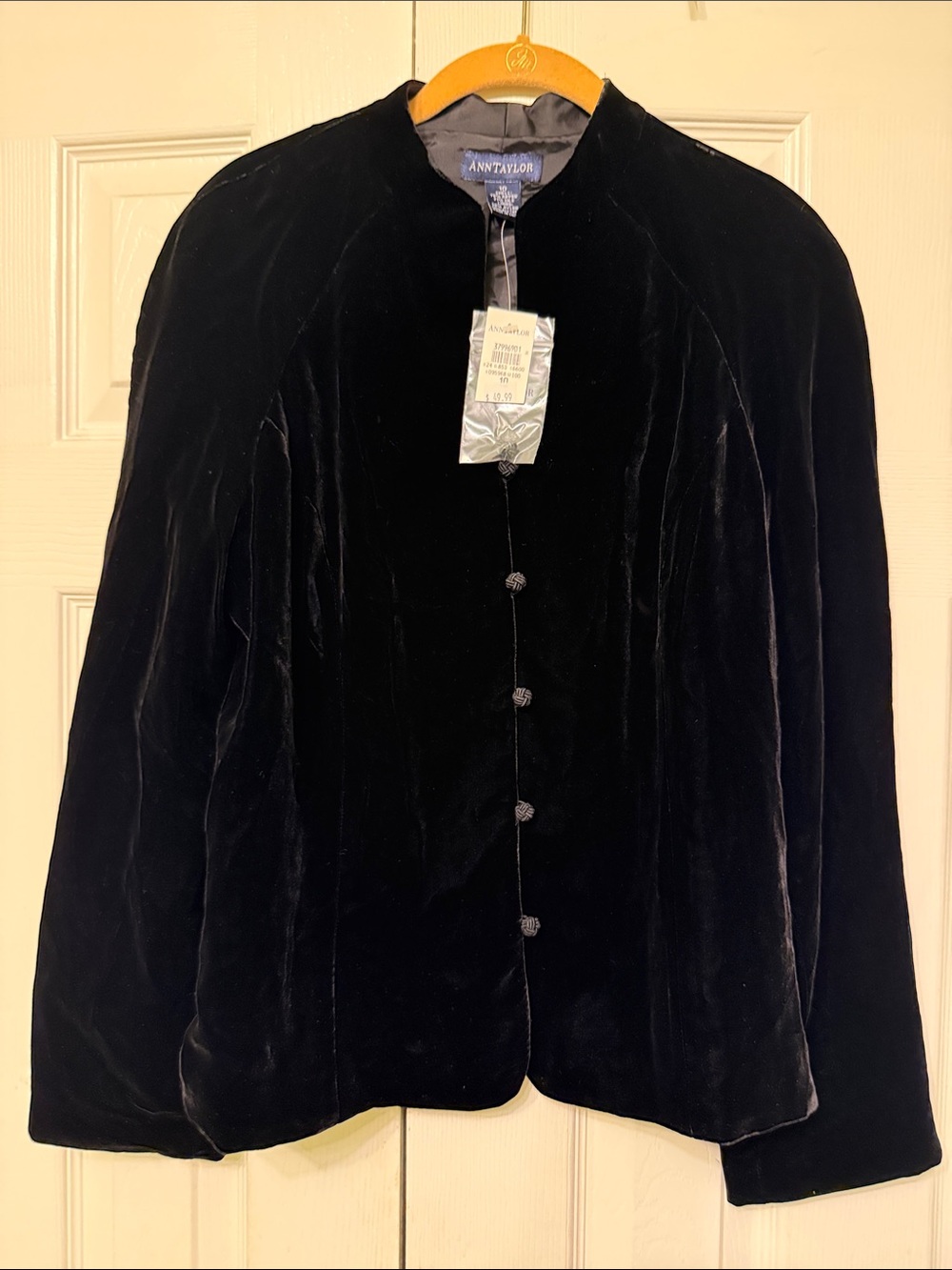 Ann Taylor Black Velvet Button-Front Jacket